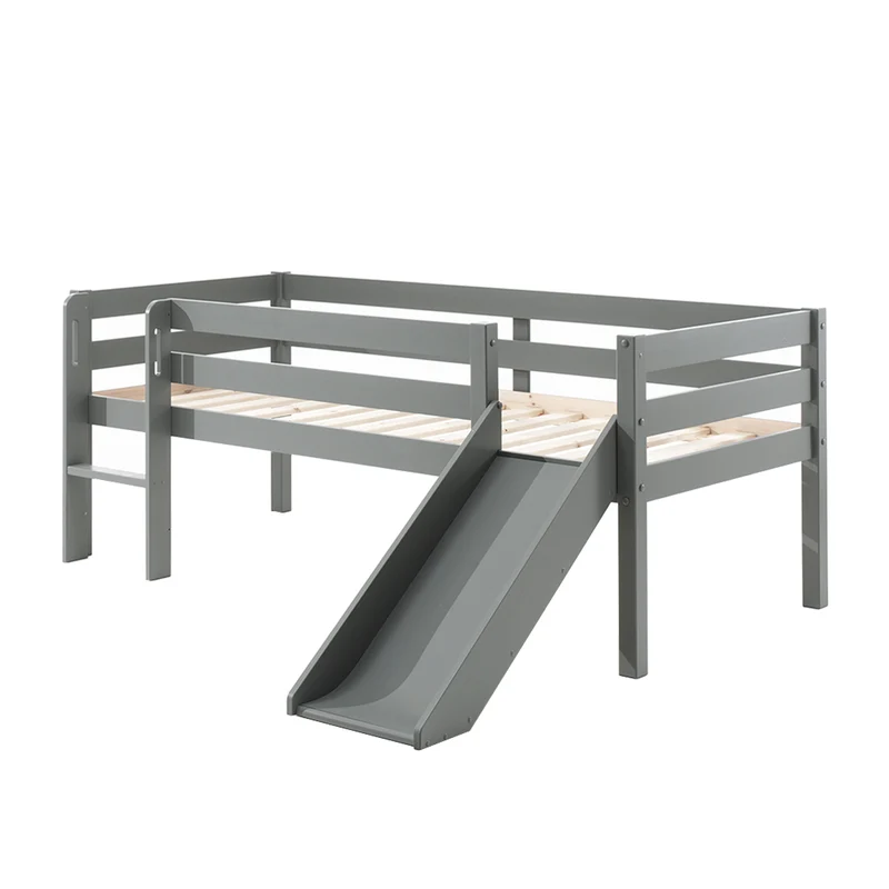 Lit mi-hauteur 90x200 toboggan sommier et tiroirs inclus Vipack Pino Gris