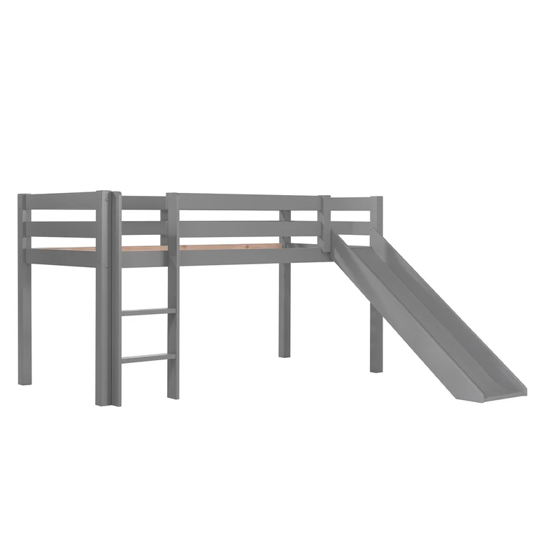 Lit Mi-Hauteur 90x200 avec Toboggan Sommier Inclus Vipack Pino Gris