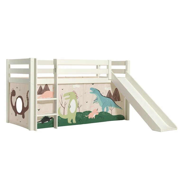 Lit Mi-Hauteur 90x200 Toboggan sommier inclus housse Dino Vipack Pino Blanc