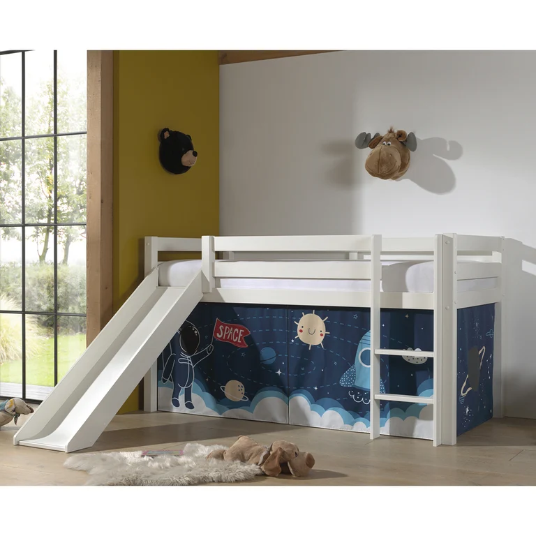 Lit Mi-Hauteur 90x200 Toboggan sommier inclus housse Space Vipack Pino Blanc