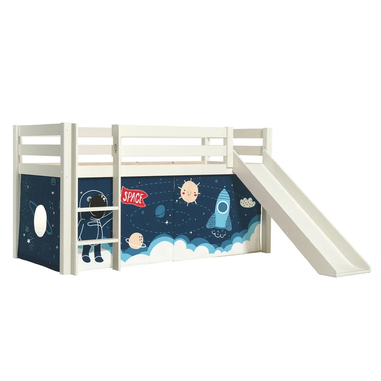 Lit Mi-Hauteur 90x200 Toboggan sommier inclus housse Space Vipack Pino Blanc