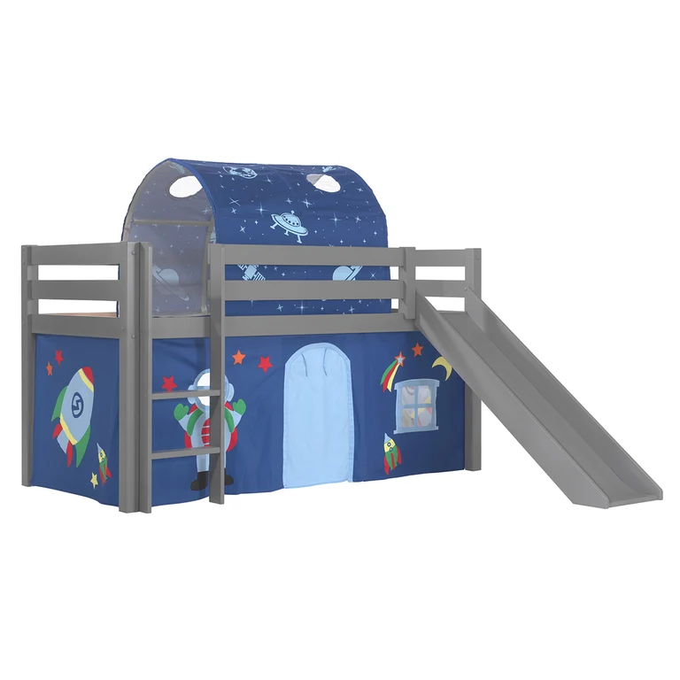 Lit Mi-Hauteur 90x200 avec Toboggan Sommier Inclus et Housse Astro Vipack Pino Gris