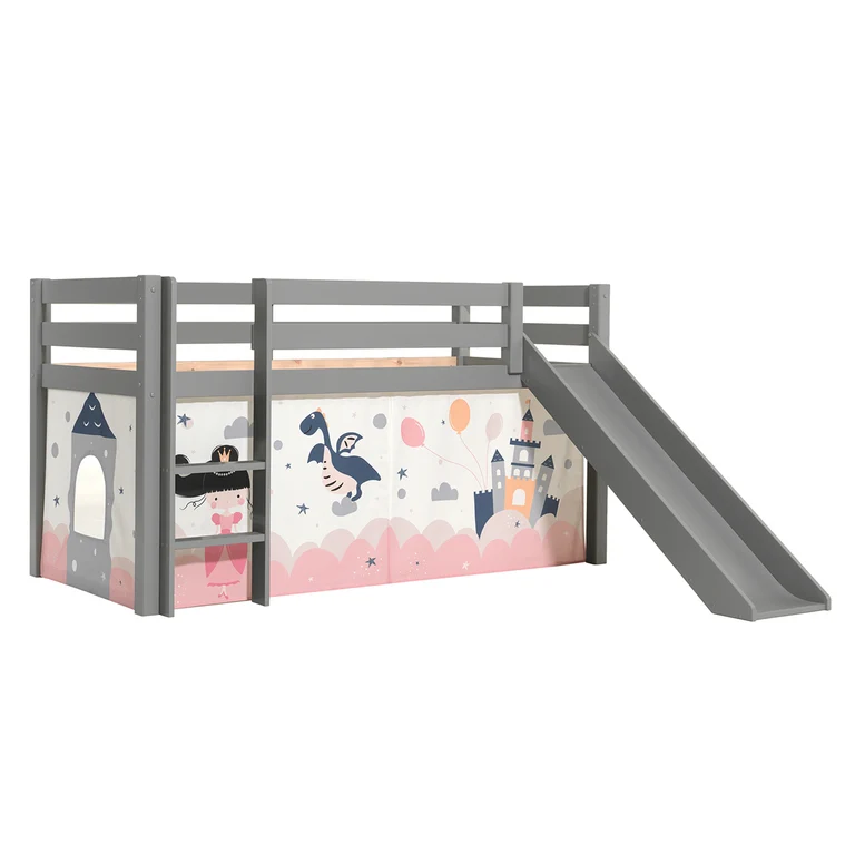 Lit Mi-Hauteur 90x200 Toboggan sommier inclus housse Fairy Vipack Pino Gris