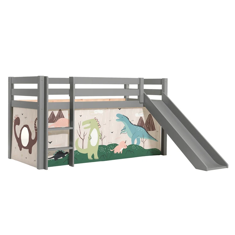 Lit Mi-Hauteur 90x200 Toboggan sommier inclus housse Dino Vipack Pino Gris