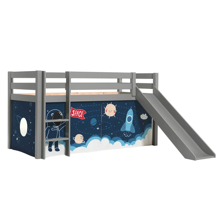 Lit Mi-Hauteur 90x200 Toboggan sommier inclus housse Space Vipack Pino Gris