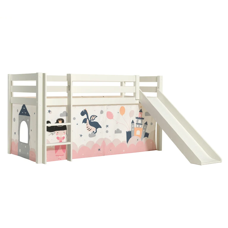 Lit Mi-Hauteur 90x200 Toboggan sommier inclus housse Fairy Vipack Pino Blanc