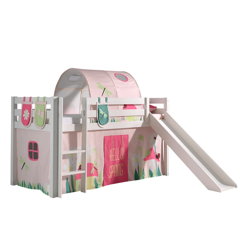 Lit Mi-Hauteur 90x200 avec Toboggan Sommier Inclus et Housse Spring Vipack Pino - Blanc