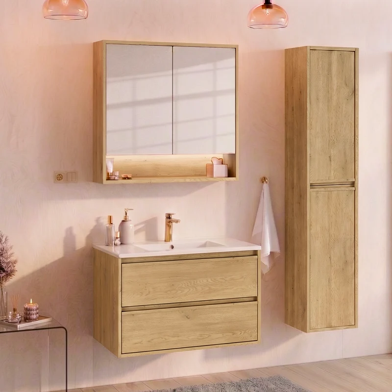 Miroir armoire murale 2 portes 80cm Edmé Bois
