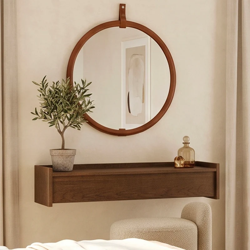 Console coiffeuse murale 1 tiroir Japandi Bois foncé