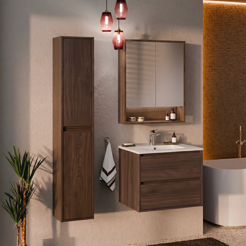 Miroir armoire murale 2 portes 60cm Edmé Bois foncé