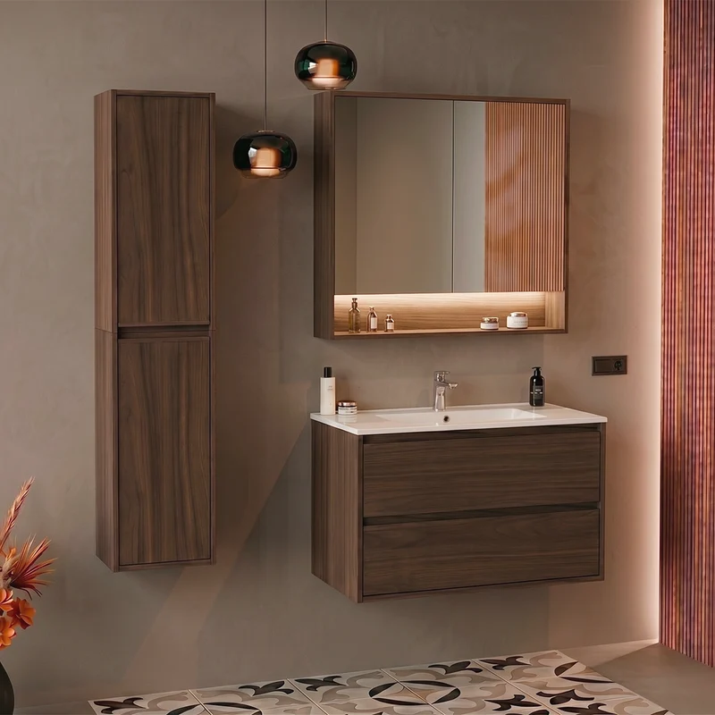 Miroir armoire murale 2 portes 80cm Edmé Bois foncé
