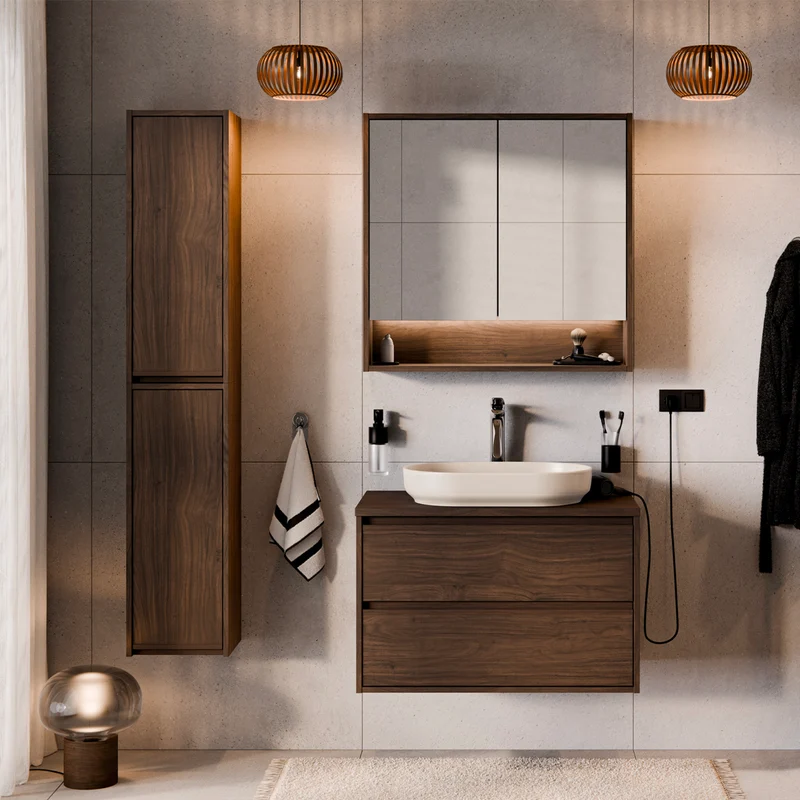 Miroir armoire murale 2 portes 80cm Edmé Bois foncé