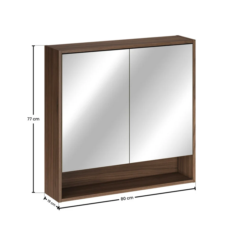 Miroir armoire murale 2 portes 80cm Edmé Bois foncé