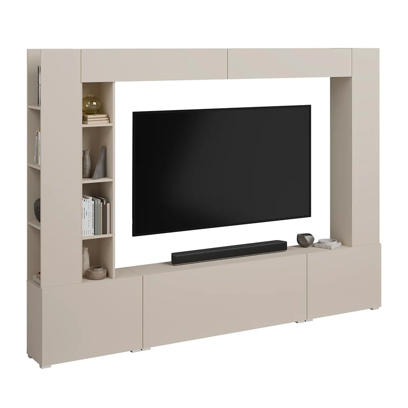 Meuble TV 5 portes 12 niches 260 cm Nala Cachemire