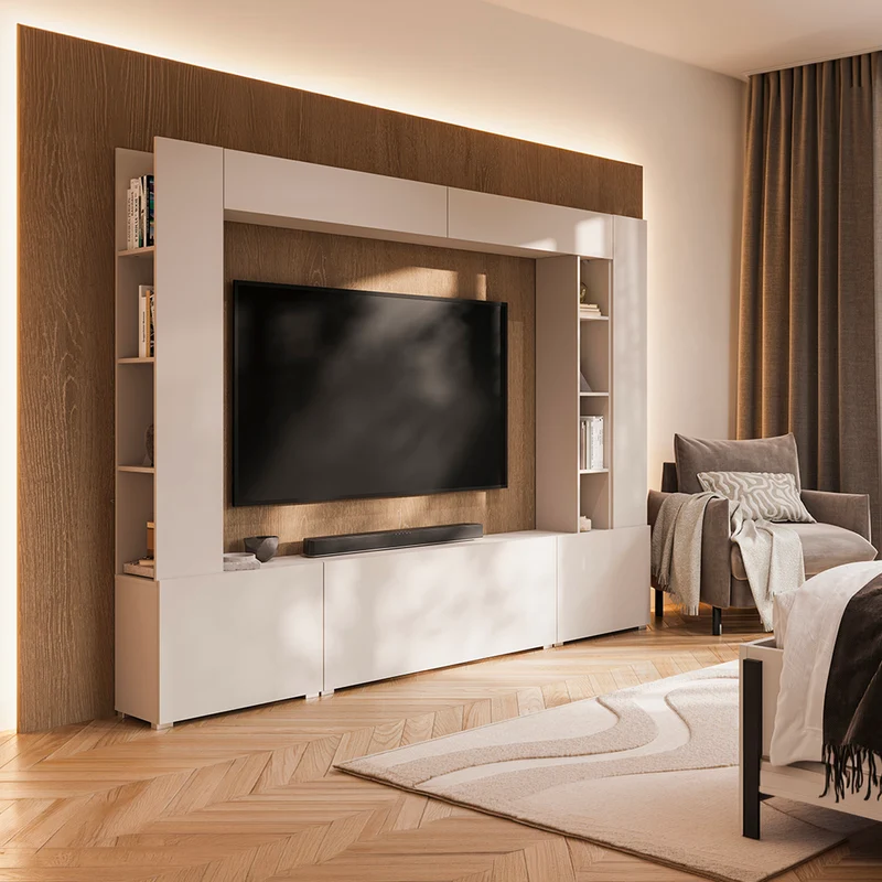 Meuble TV 5 portes 12 niches 260 cm Nala Cachemire