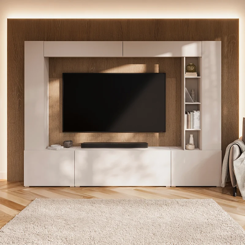 Meuble TV 5 portes 12 niches 260 cm Nala Cachemire