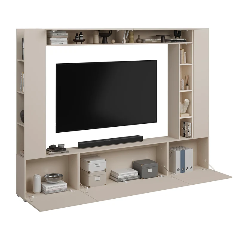 Meuble TV 5 portes 12 niches 260 cm Nala Cachemire