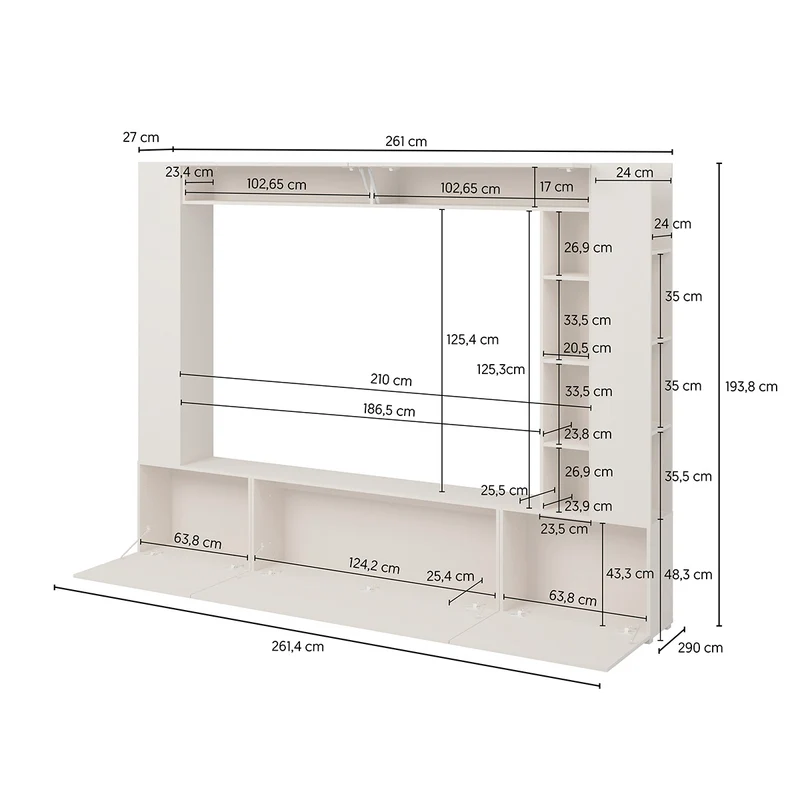 Meuble TV 5 portes 12 niches 260 cm Nala Cachemire