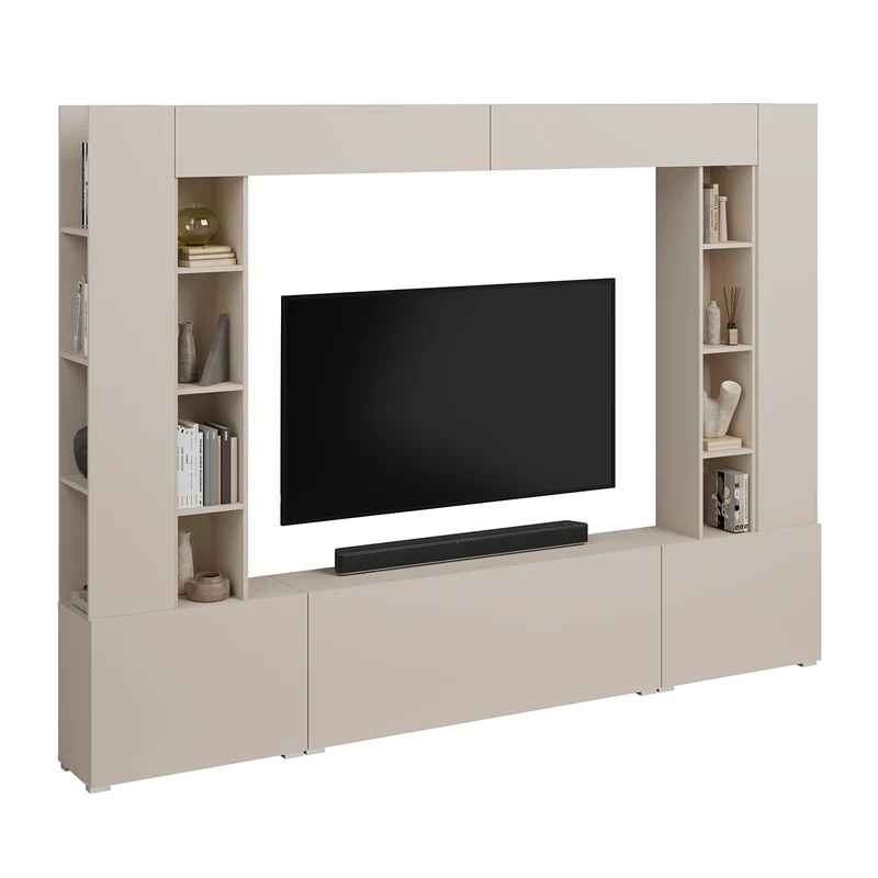 Meuble TV 5 portes 16 niches 260 cm Nala Cachemire