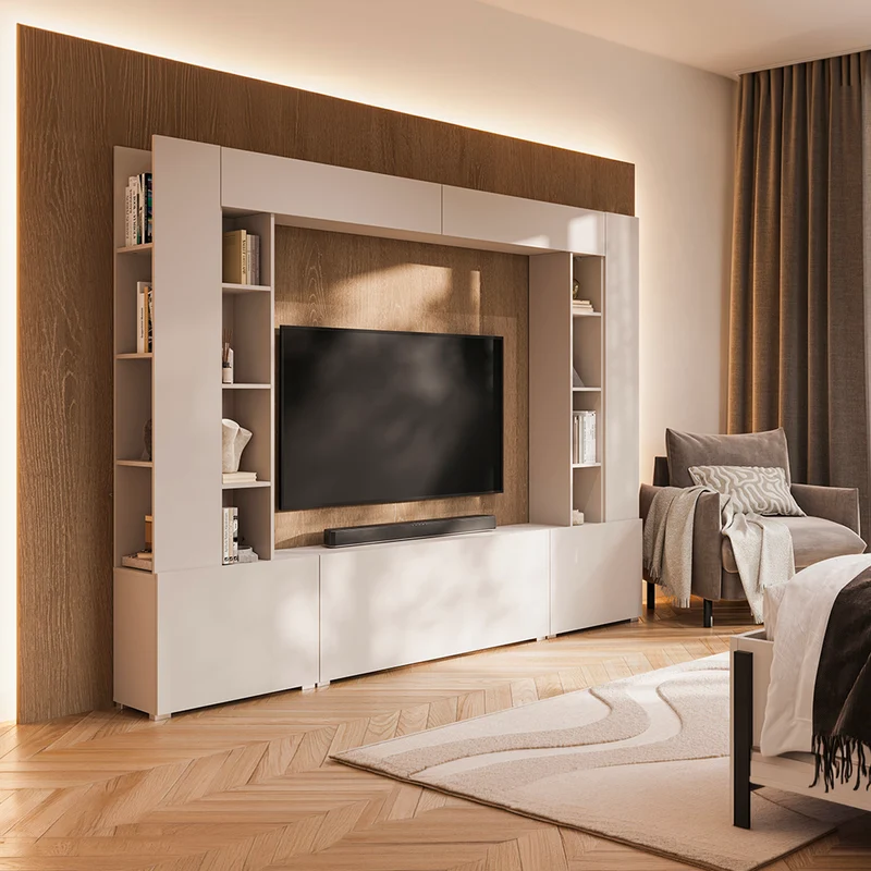Meuble TV 5 portes 16 niches 260 cm Nala Cachemire