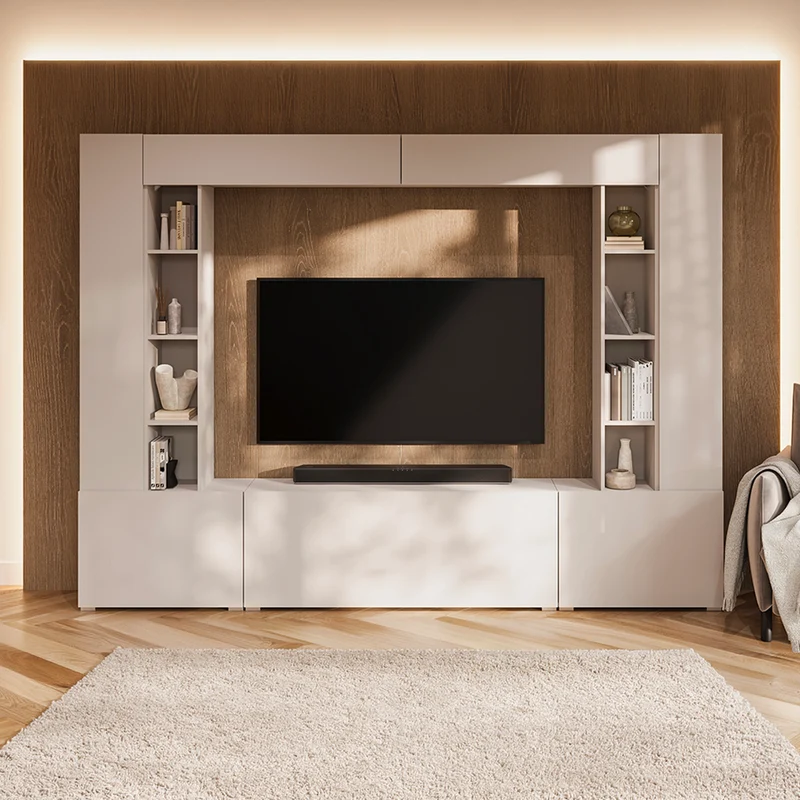 Meuble TV 5 portes 16 niches 260 cm Nala Cachemire