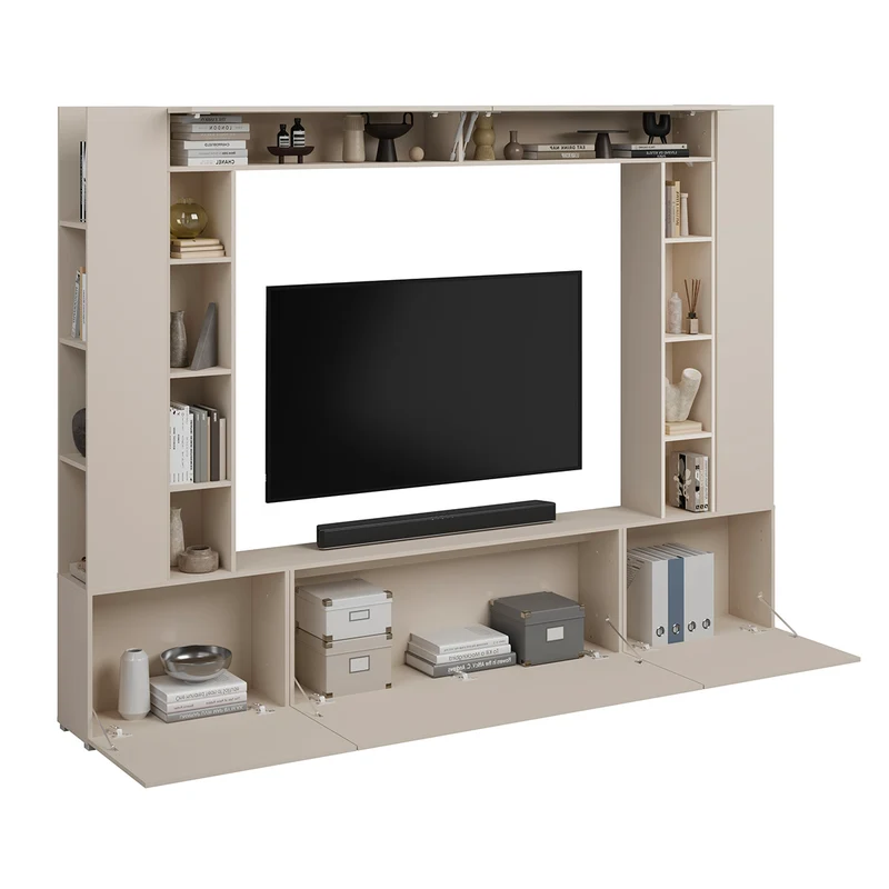 Meuble TV 5 portes 16 niches 260 cm Nala Cachemire