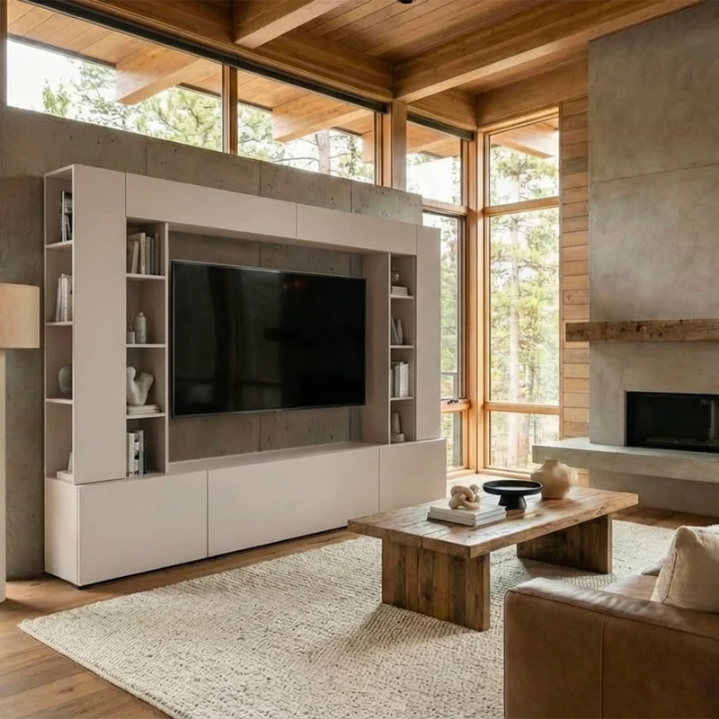 Meuble TV 5 portes 16 niches 260 cm Nala Cachemire