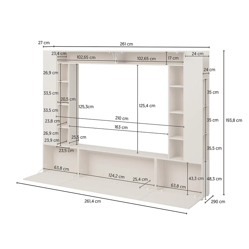 Meuble TV 5 portes 16 niches 260 cm Nala Cachemire