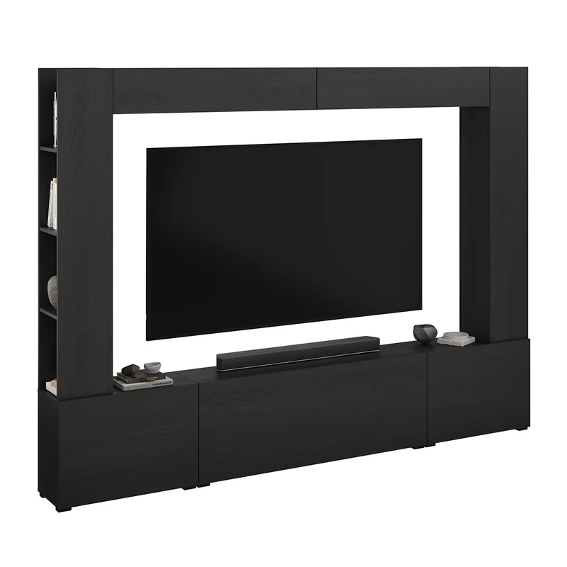 Meuble TV 5 portes 8 niches 260 cm Nala Bois noir