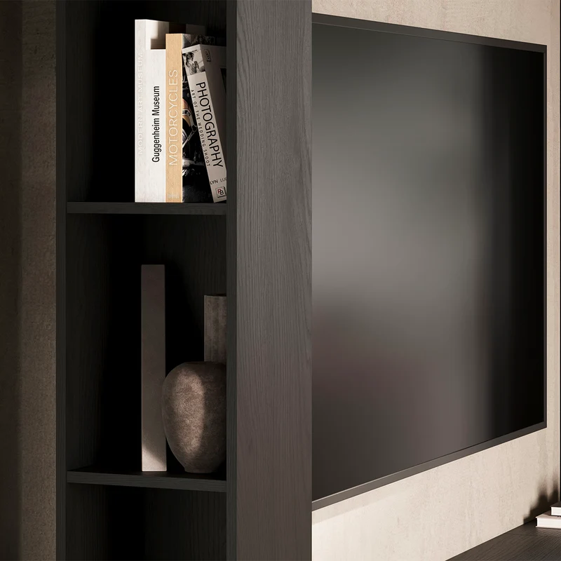 Meuble TV 5 portes 8 niches 260 cm Nala Bois noir