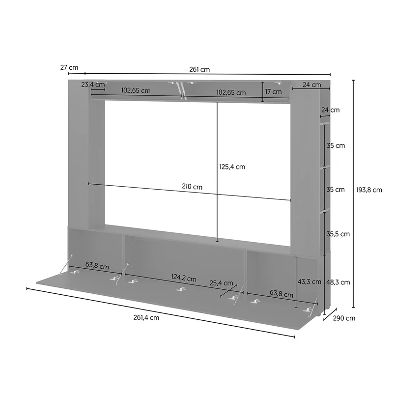 Meuble TV 5 portes 8 niches 260 cm Nala Bois noir
