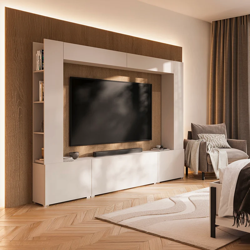 Meuble TV 5 portes 8 niches 260 cm Nala Cachemire