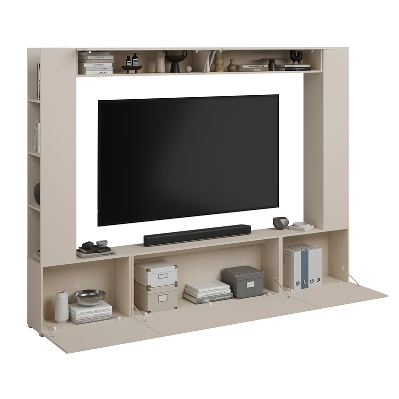 Meuble TV 5 portes 8 niches 260 cm Nala Cachemire