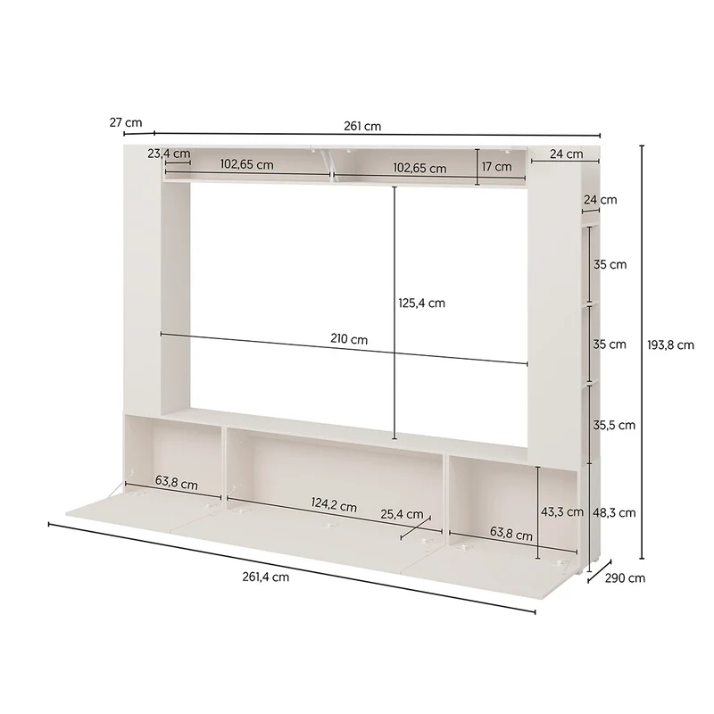 Meuble TV 5 portes 8 niches 260 cm Nala Cachemire