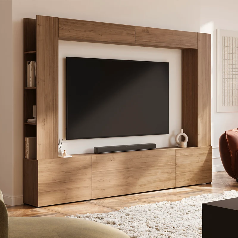 Meuble TV 5 portes 8 niches 260 cm Nala Bois
