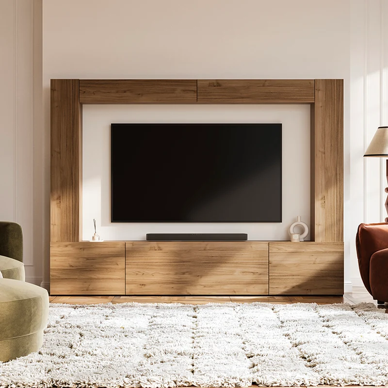 Meuble TV 5 portes 8 niches 260 cm Nala Bois