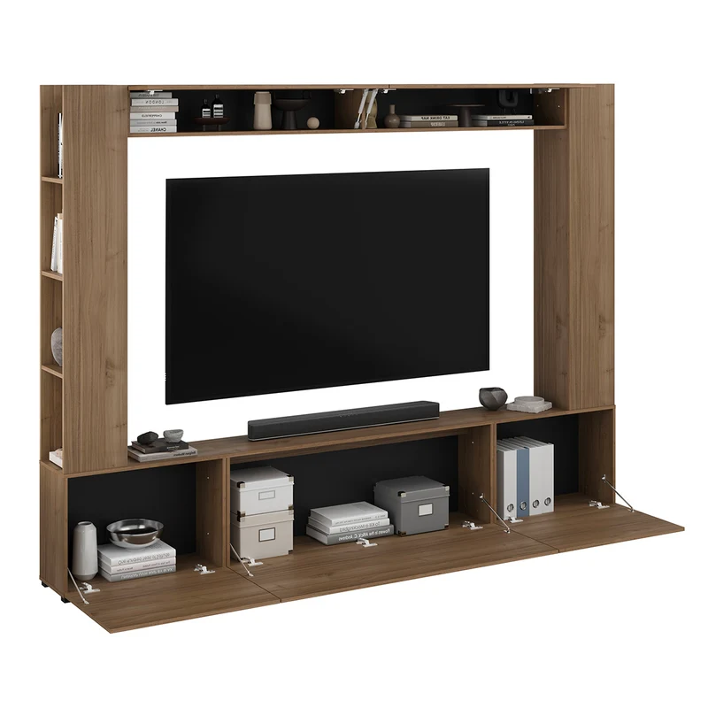 Meuble TV 5 portes 8 niches 260 cm Nala Bois