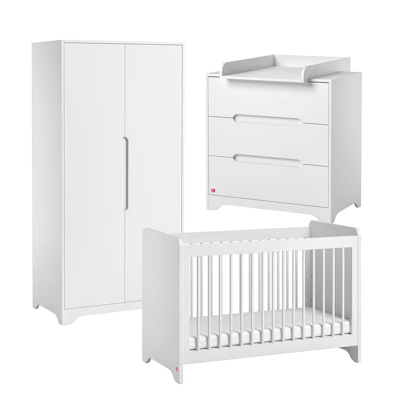 Chambre complète lit bébé 60x120 commode à langer et armoire 2 portes Vox Ova Blanc