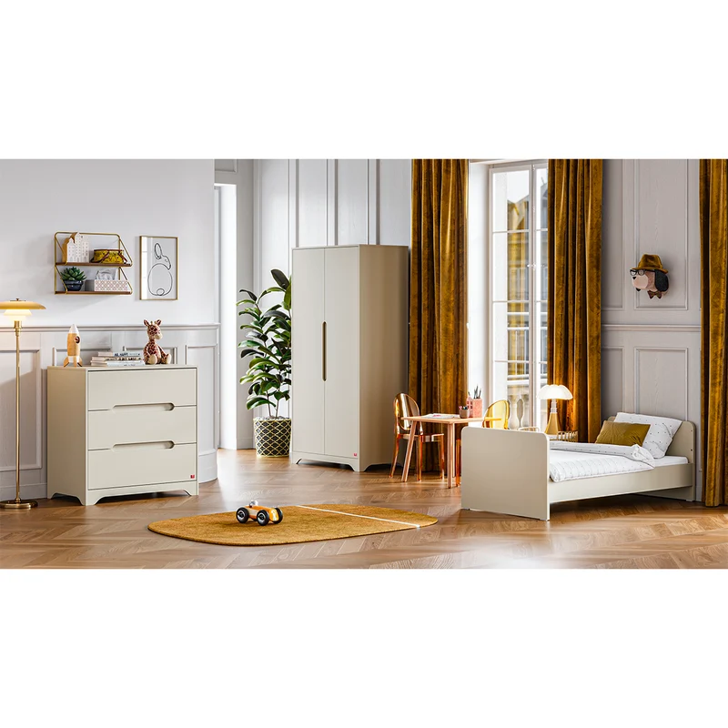 Lit évolutif 70x140 et commode 3 tiroirs Vox Ova Beige