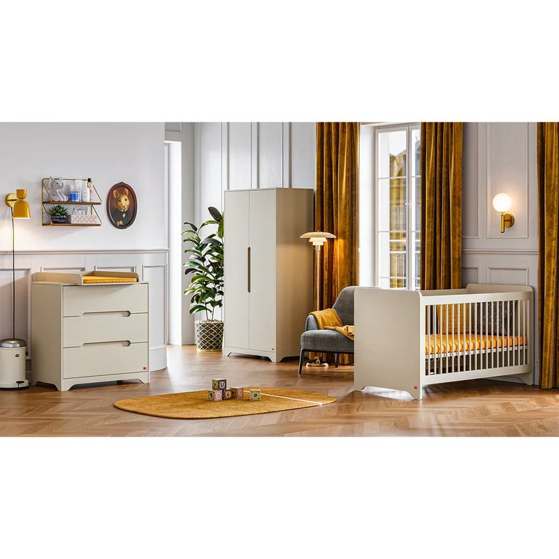 Lit évolutif 70x140 et armoire 2 portes Vox Ova Beige