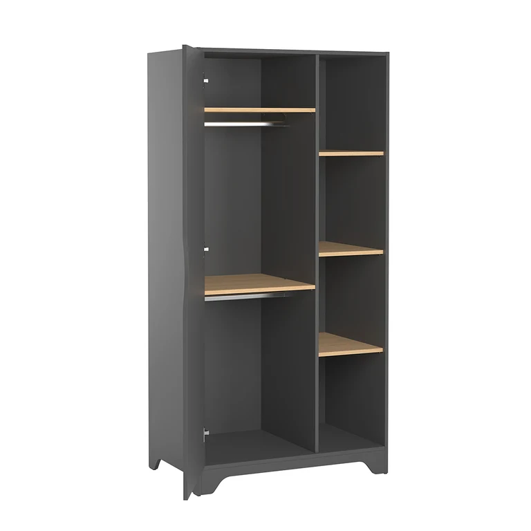 Lit bébé et Armoire 1 porte Vox Leaf Gris et bois