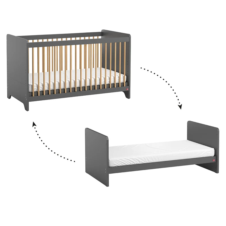 Lit bébé évolutif et commode à langer Vox Leaf Gris et bois