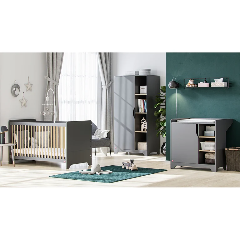 Lit bébé et commode à langer Vox Leaf Gris et bois
