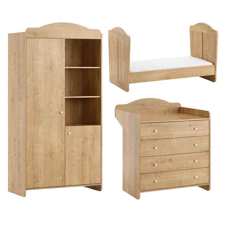 Chambre complète lit évolutif 70x140 commode à langer et armoire 2 portes Vox Megeve Bois