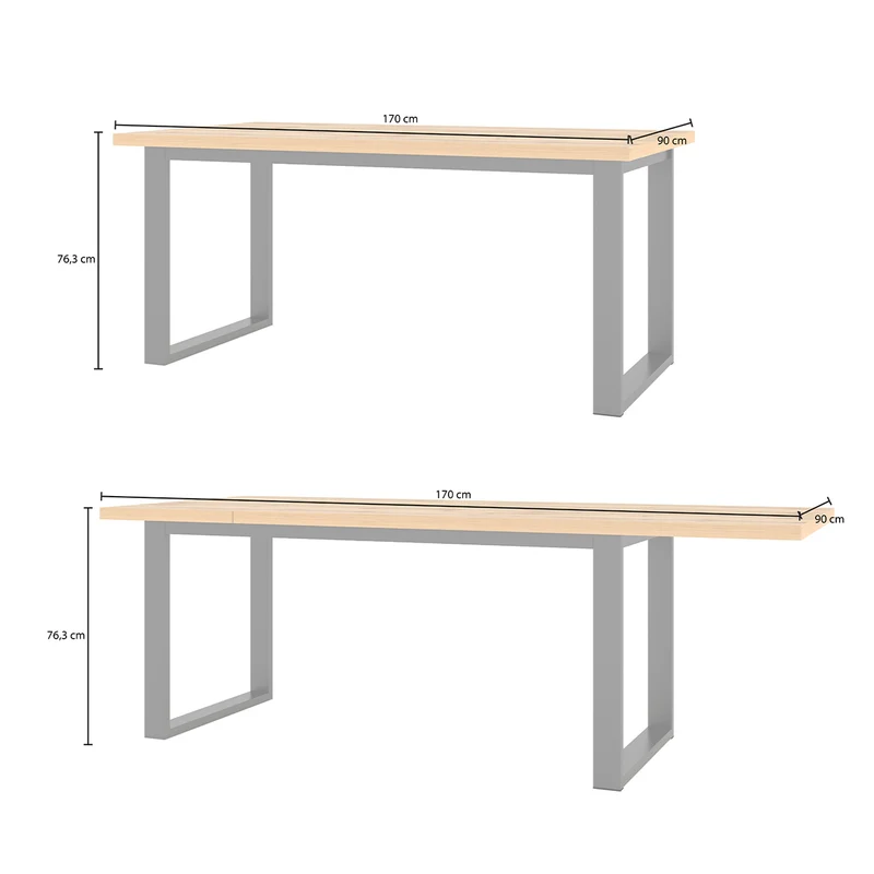 Table à manger extensible 6 à 8 places Eden Bois et Metal