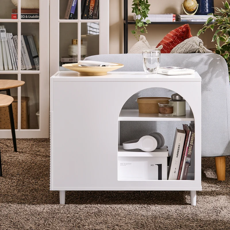 SoBuy FBT135-W Table d’Appoint, Bout de Canapé de Salon, Table à Café, Caisson de Bureau avec 1 Tiroir 1 Porte et Compartiments