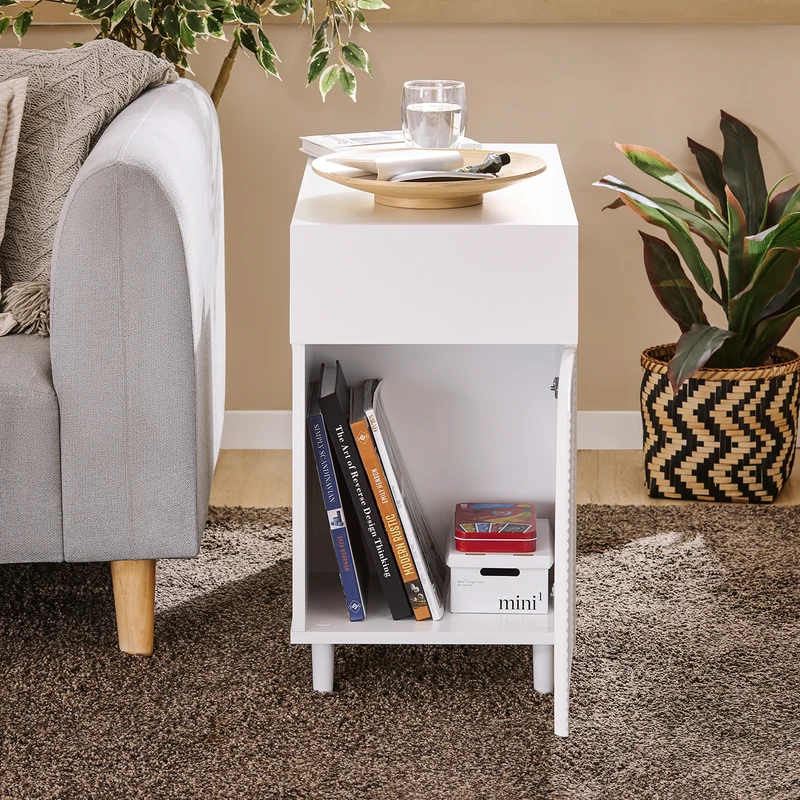 SoBuy FBT135-W Table d’Appoint, Bout de Canapé de Salon, Table à Café, Caisson de Bureau avec 1 Tiroir 1 Porte et Compartiments
