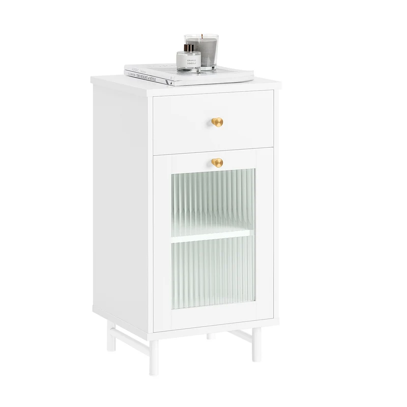 SoBuy FBT133-W Table de chevet Table de Nuit Bout de canapé Table d'appoint Table Téléphone Table de Lit 1 Tiroir et 1 Porte