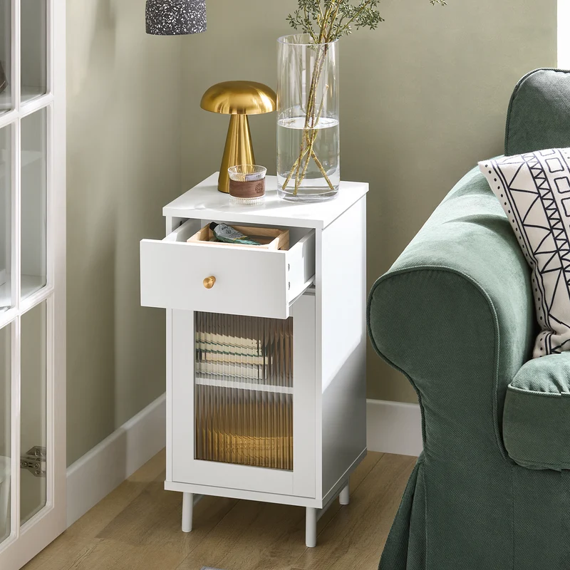 SoBuy FBT133-W Table de chevet Table de Nuit Bout de canapé Table d'appoint Table Téléphone Table de Lit 1 Tiroir et 1 Porte