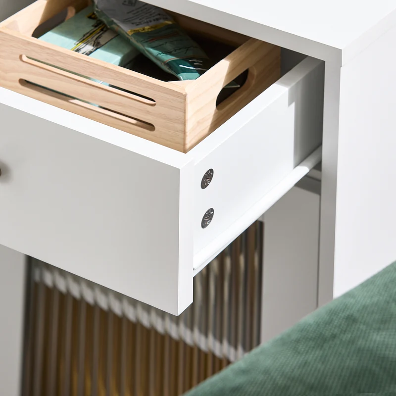 SoBuy FBT133-W Table de chevet Table de Nuit Bout de canapé Table d'appoint Table Téléphone Table de Lit 1 Tiroir et 1 Porte